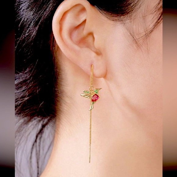 Jewelry - NEW Crystal Hummingbird Tassel Earrings